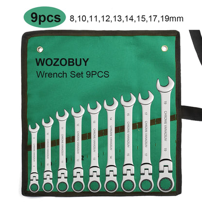 ShowerEase Ratchet Spanner Wrench Set – Flexible Head, Metric, with Canvas Bag