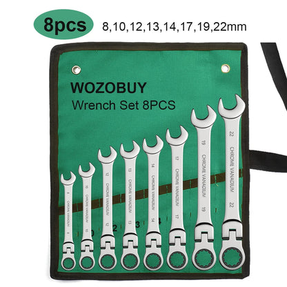 ShowerEase Ratchet Spanner Wrench Set – Flexible Head, Metric, with Canvas Bag