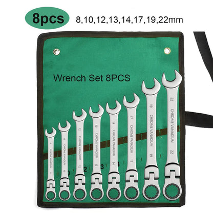 ShowerEase Ratchet Spanner Wrench Set – Flexible Head, Metric, with Canvas Bag