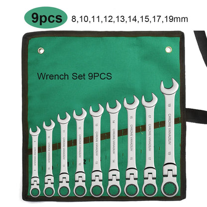 ShowerEase Ratchet Spanner Wrench Set – Flexible Head, Metric, with Canvas Bag