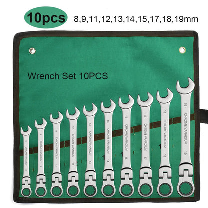 ShowerEase Ratchet Spanner Wrench Set – Flexible Head, Metric, with Canvas Bag